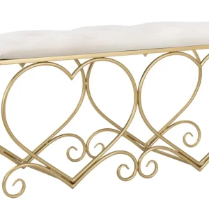 Banc crème avec pieds en forme de cœur en métal doré