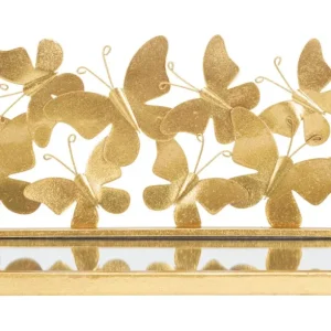 Étagère murale papillon en métal et verre doré