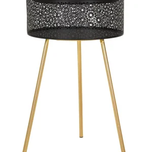 Petite table ronde noire avec pieds en métal doré